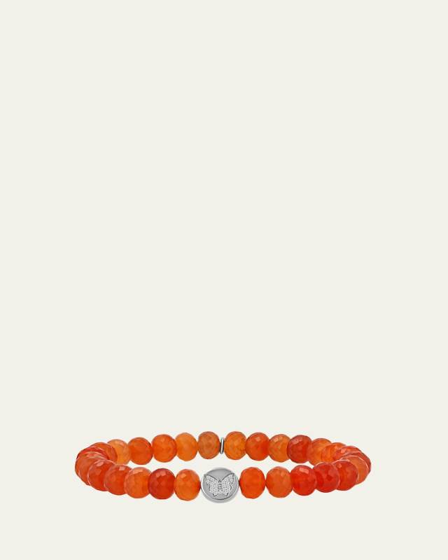 Carnelian 8mm Bead Bracelet with Pave Diamond Butterfly Cutie